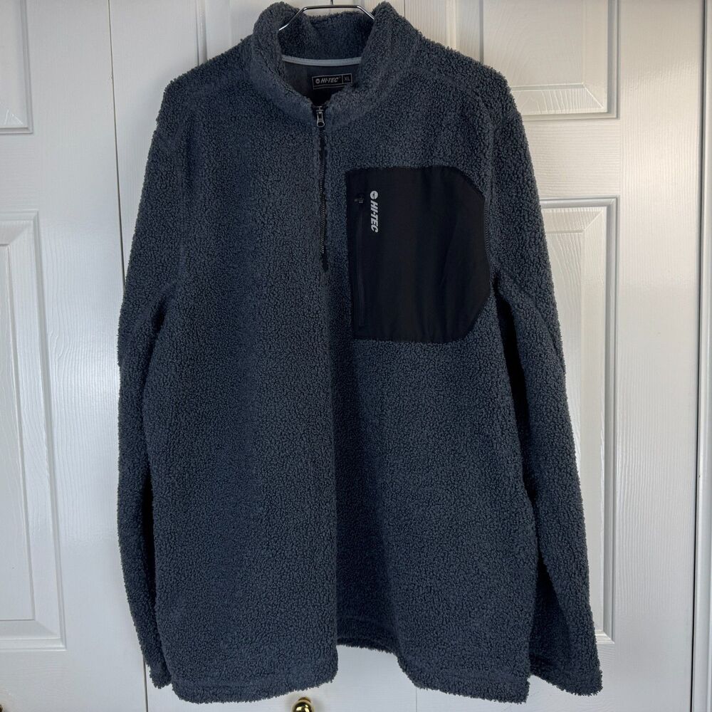 Hi-Tec Men Jacket Sz XL Gray Fuzzy Soft Sherpa 1/4 Zip Pullover NWOT